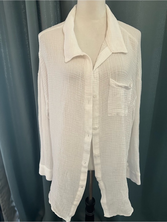 Shade & Shore Tops - Shade & Shore Women’s L White Cotton Gauze Swim Cover Up Shirt Dress Button Down